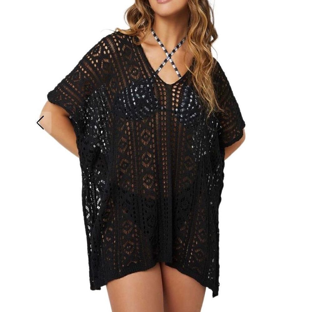 Ardene Black Crocheted Pullover Swim Cover-Up One Size